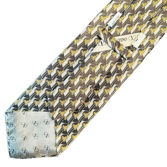 Valentino Black, yellow and grey patterned Silk Tie - Picture 6 of 7